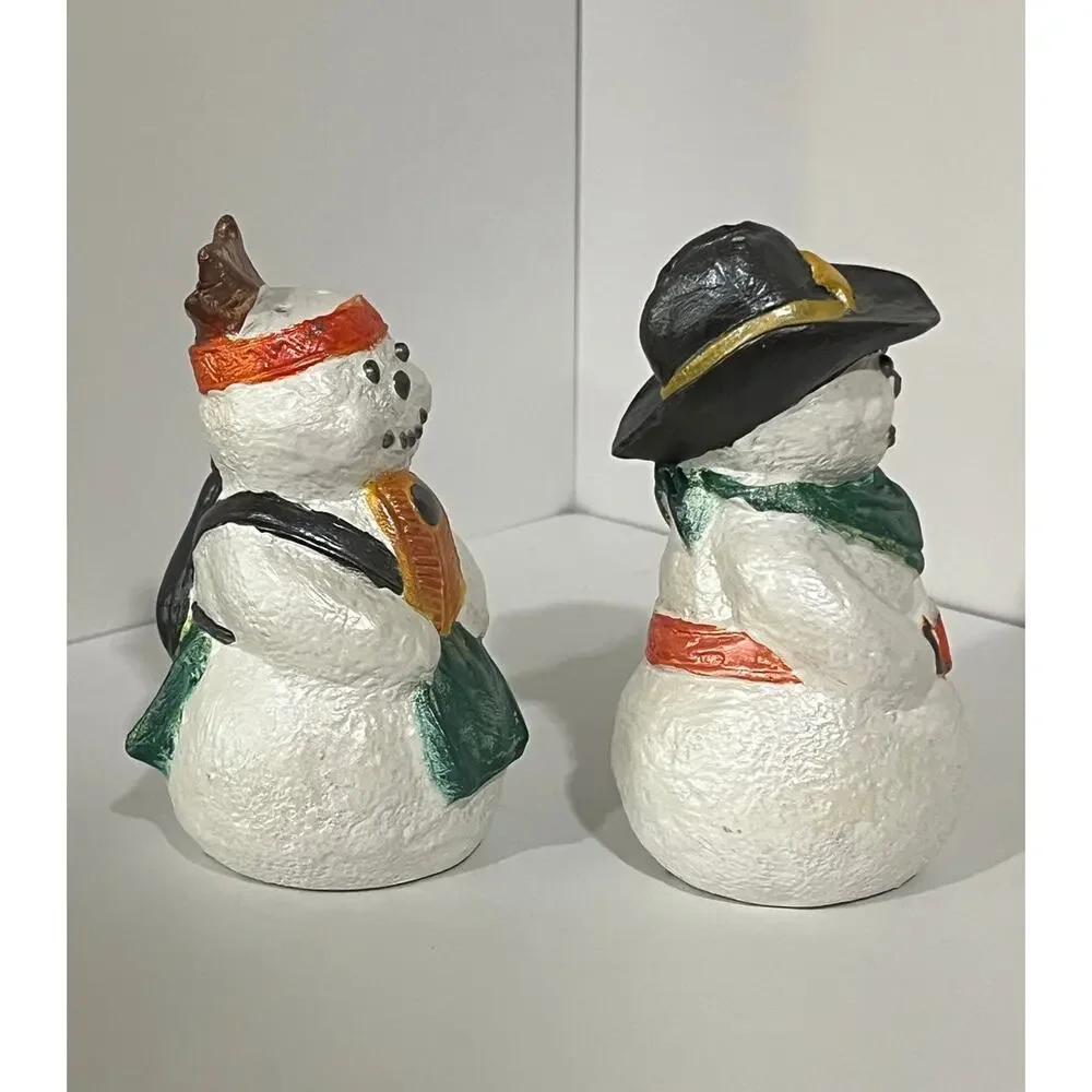 Vtg Western‎ Snowman Salt Pepper Shaker Set Hand Painted Christmas Holiday Decor